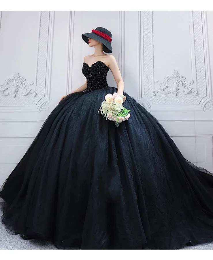 Ball Gown Sparkle Black Wedding Dress