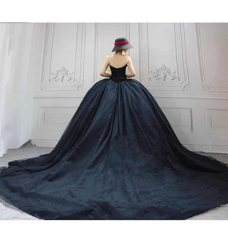 Ball Gown Sparkle Black Wedding Dress