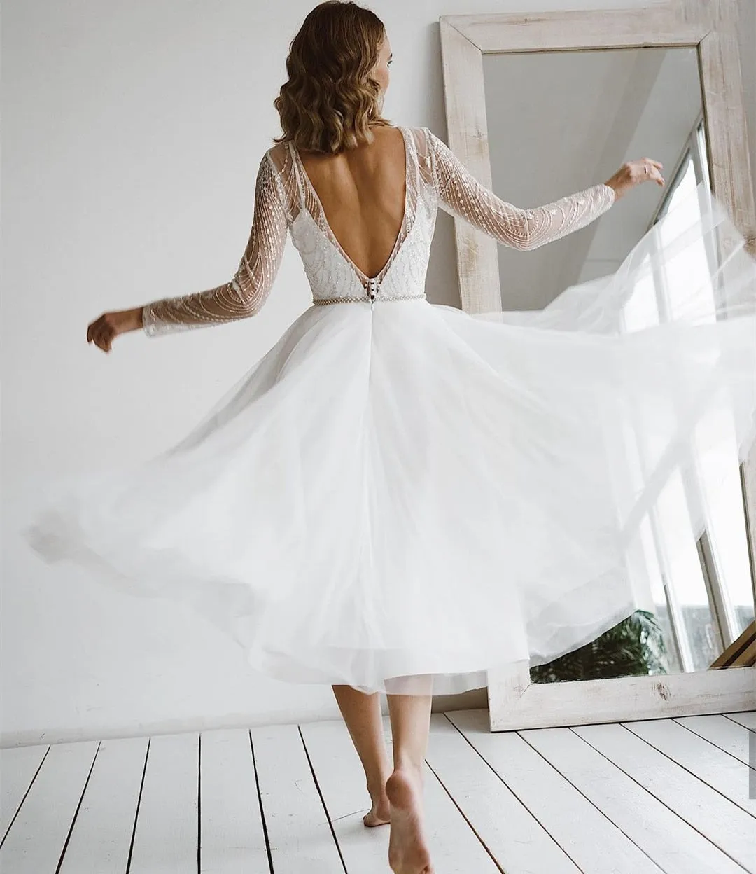 Beading Sashes Tassel Bridal Short Wedding Dress