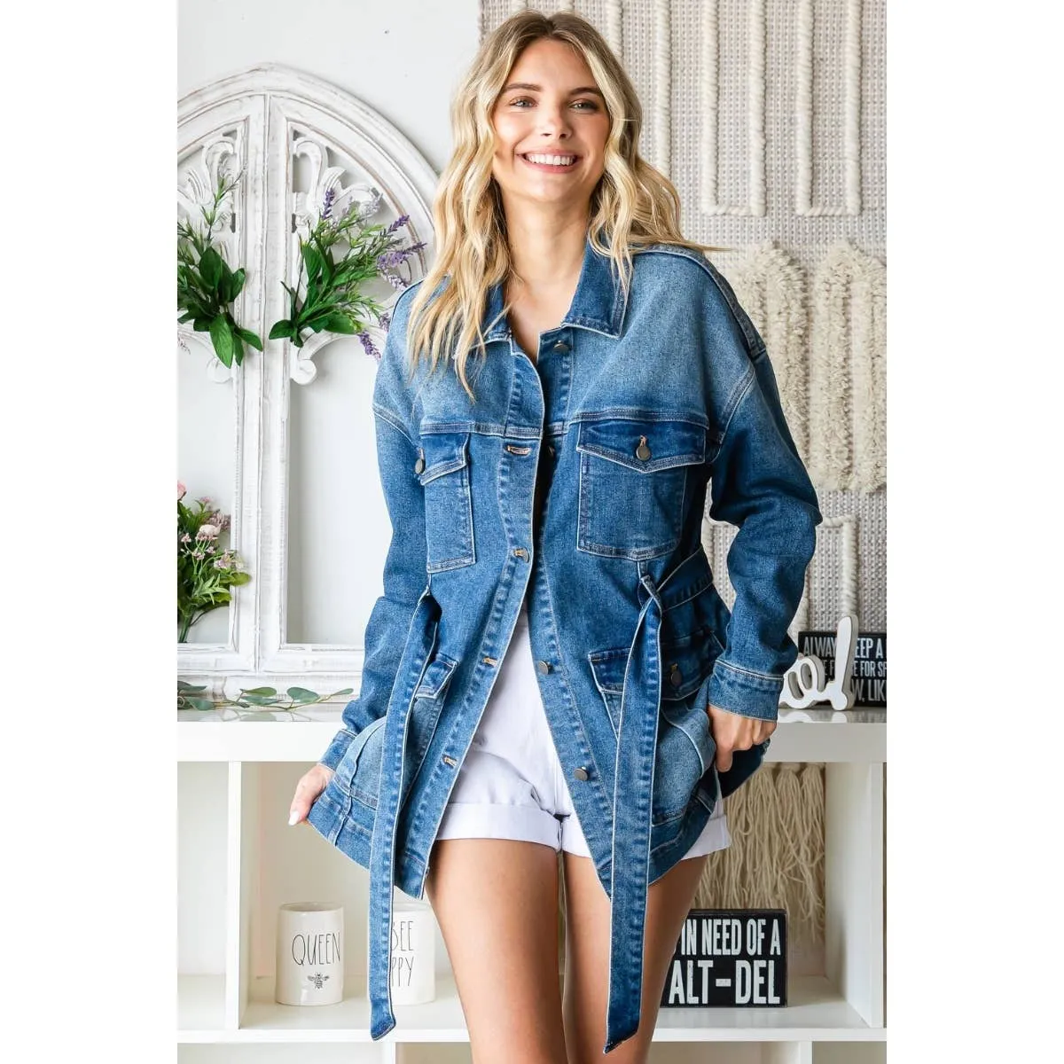 Belted Denim Utility Jacket