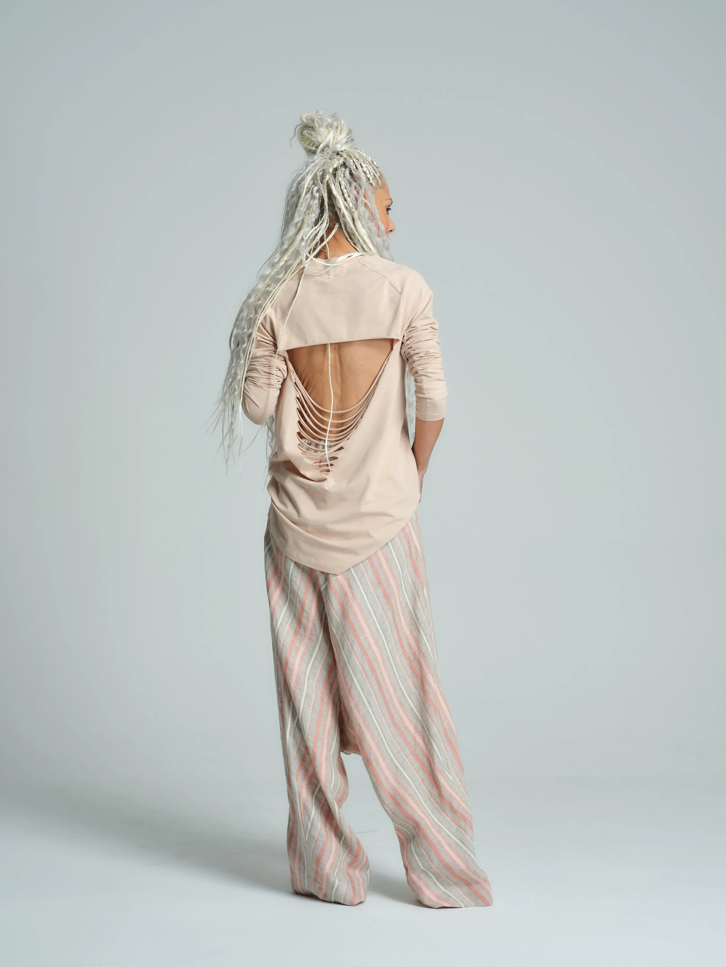 Cotton-Blend Distressed Open-Back Top