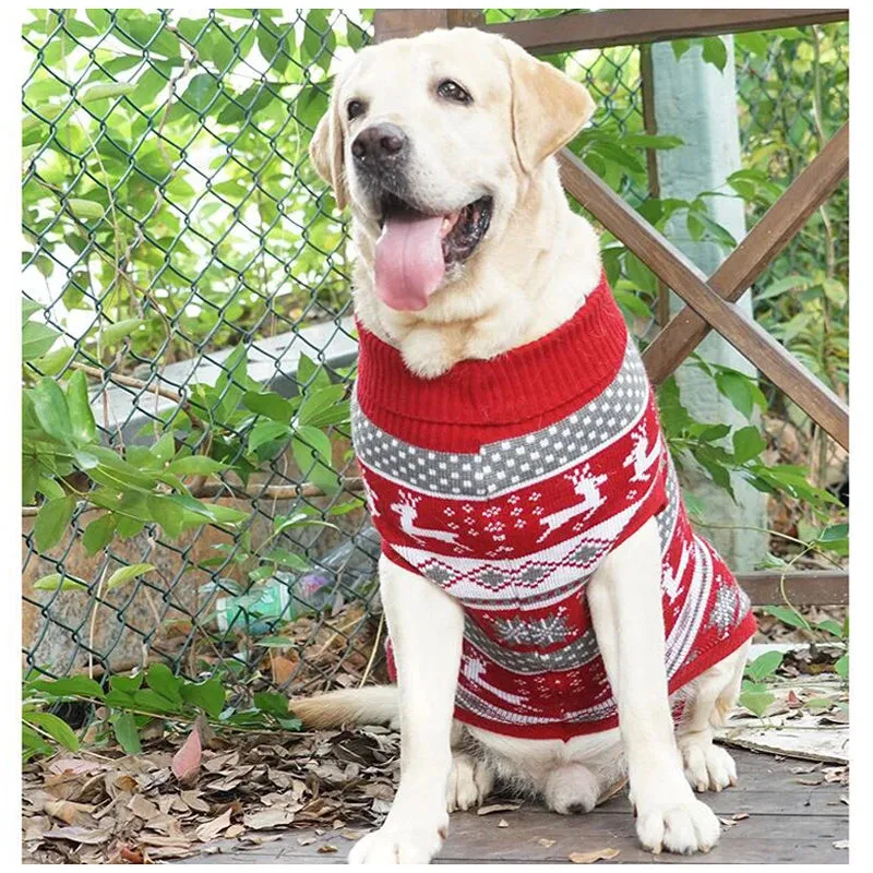 Dog Sweater Ugly Christmas Reindeer Sweater Xmas Pet Winter Knitwear Clothes Warm Turtleneck Sweater Outfit for Medium Large Dogs