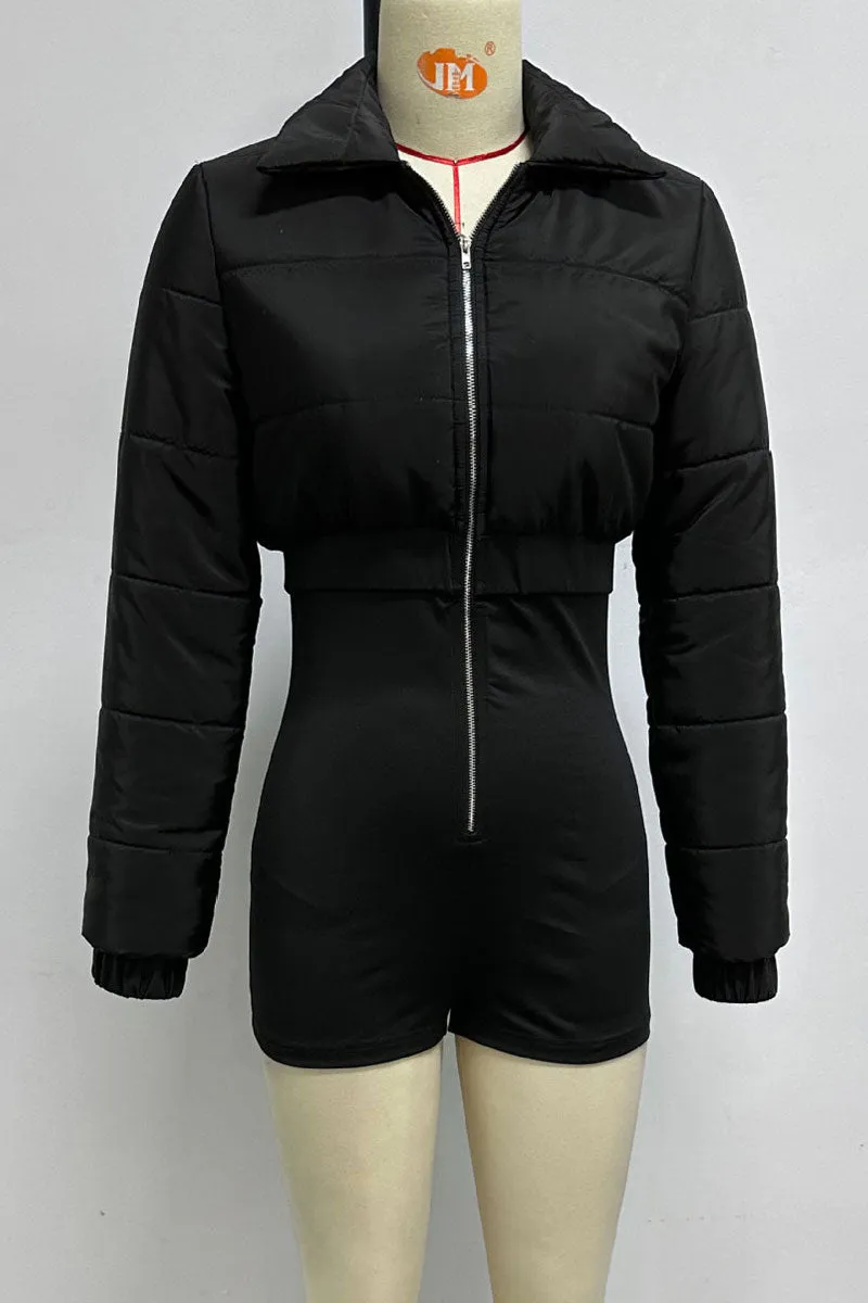 JH765 Puff Zippered Solid Romper