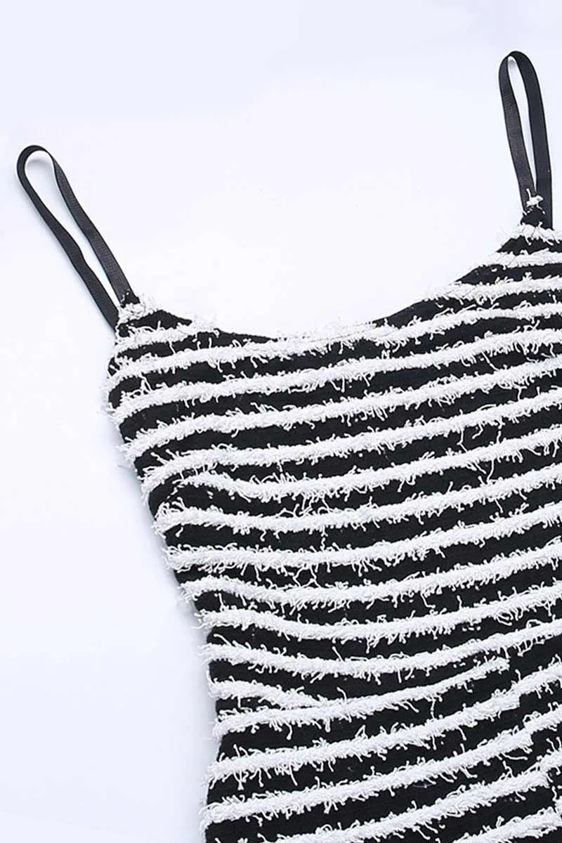 JH841 Ruffle Stripes Backless Jumpsuit