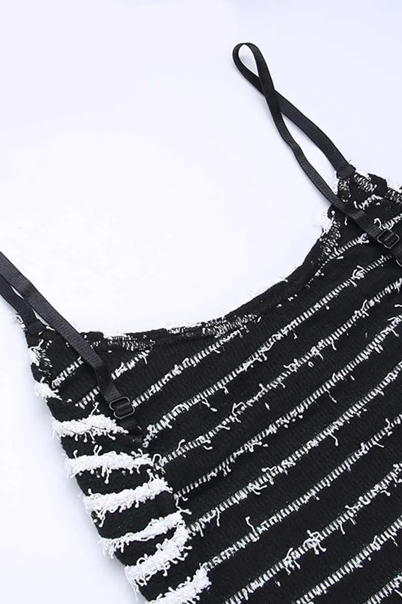 JH841 Ruffle Stripes Backless Jumpsuit