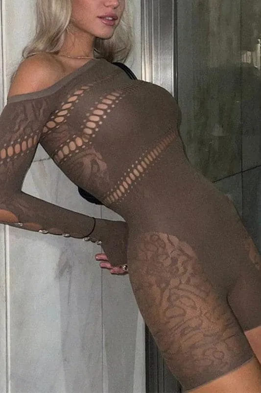 JX129 Lace Mesh Long Sleeve Rompers