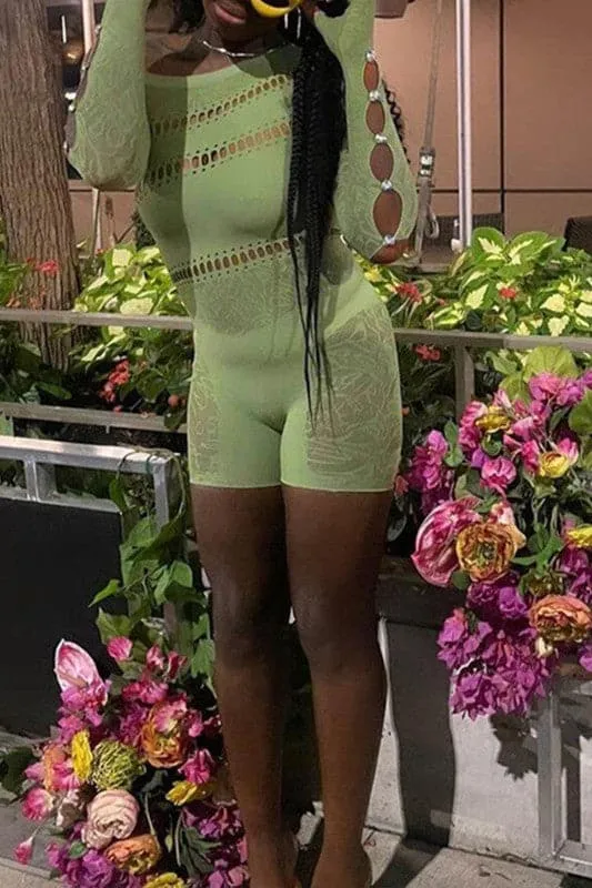 JX129 Lace Mesh Long Sleeve Rompers