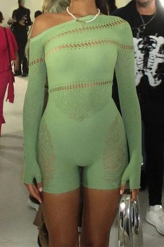 JX129 Lace Mesh Long Sleeve Rompers