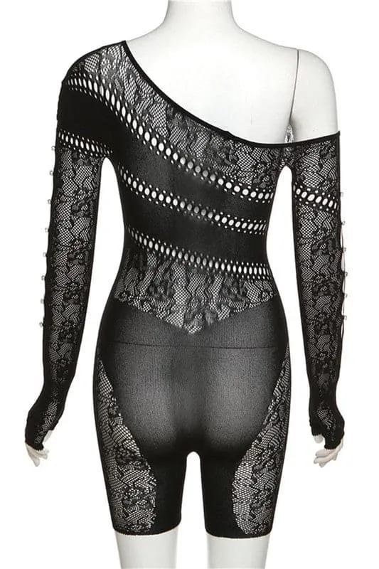 JX129 Lace Mesh Long Sleeve Rompers