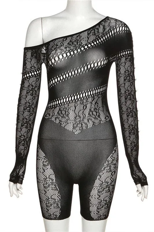 JX129 Lace Mesh Long Sleeve Rompers