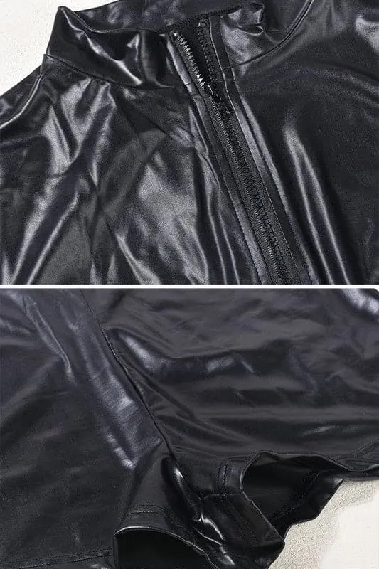 JY362 Black Vinyl Long Sleeve Rompers