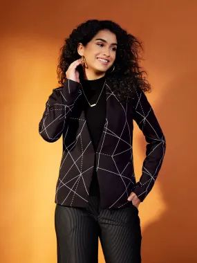 Open Front Blazer - Black And White