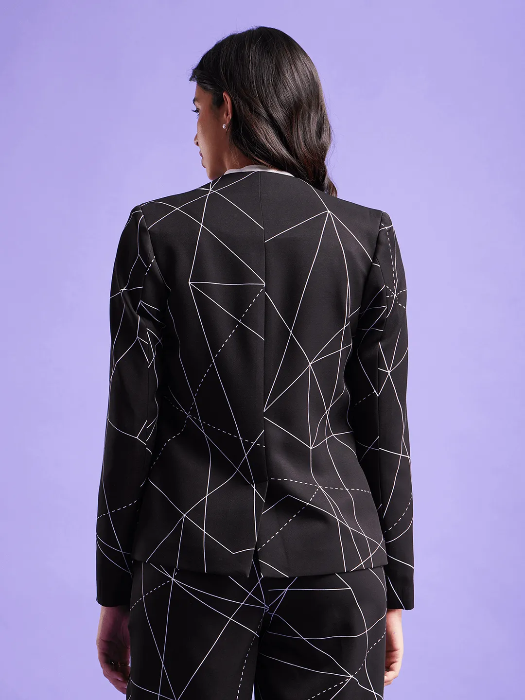 Open Front Blazer - Black And White
