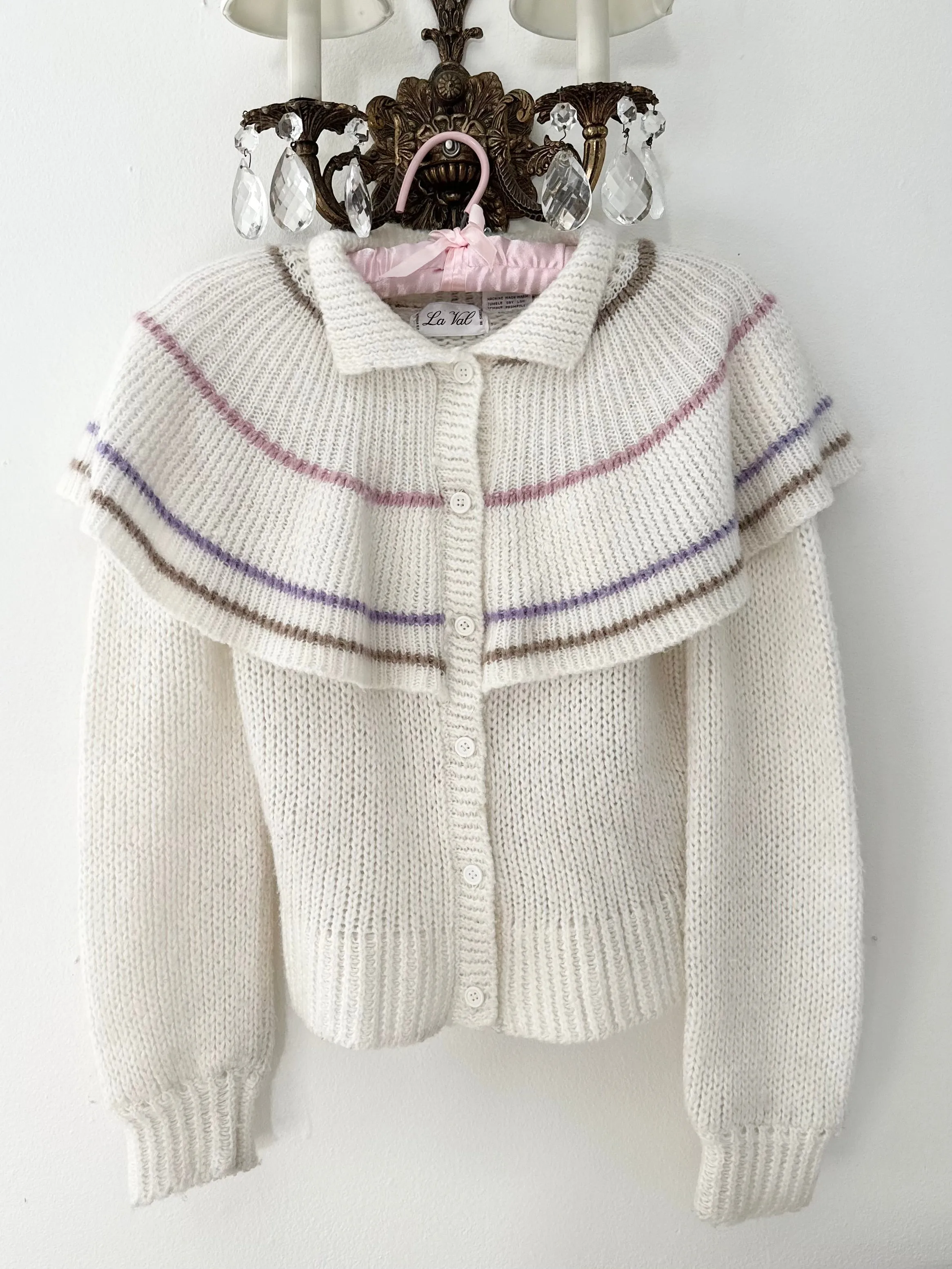 Peter Pan Bib Ruffle Collar Cardigan Sweater (M)