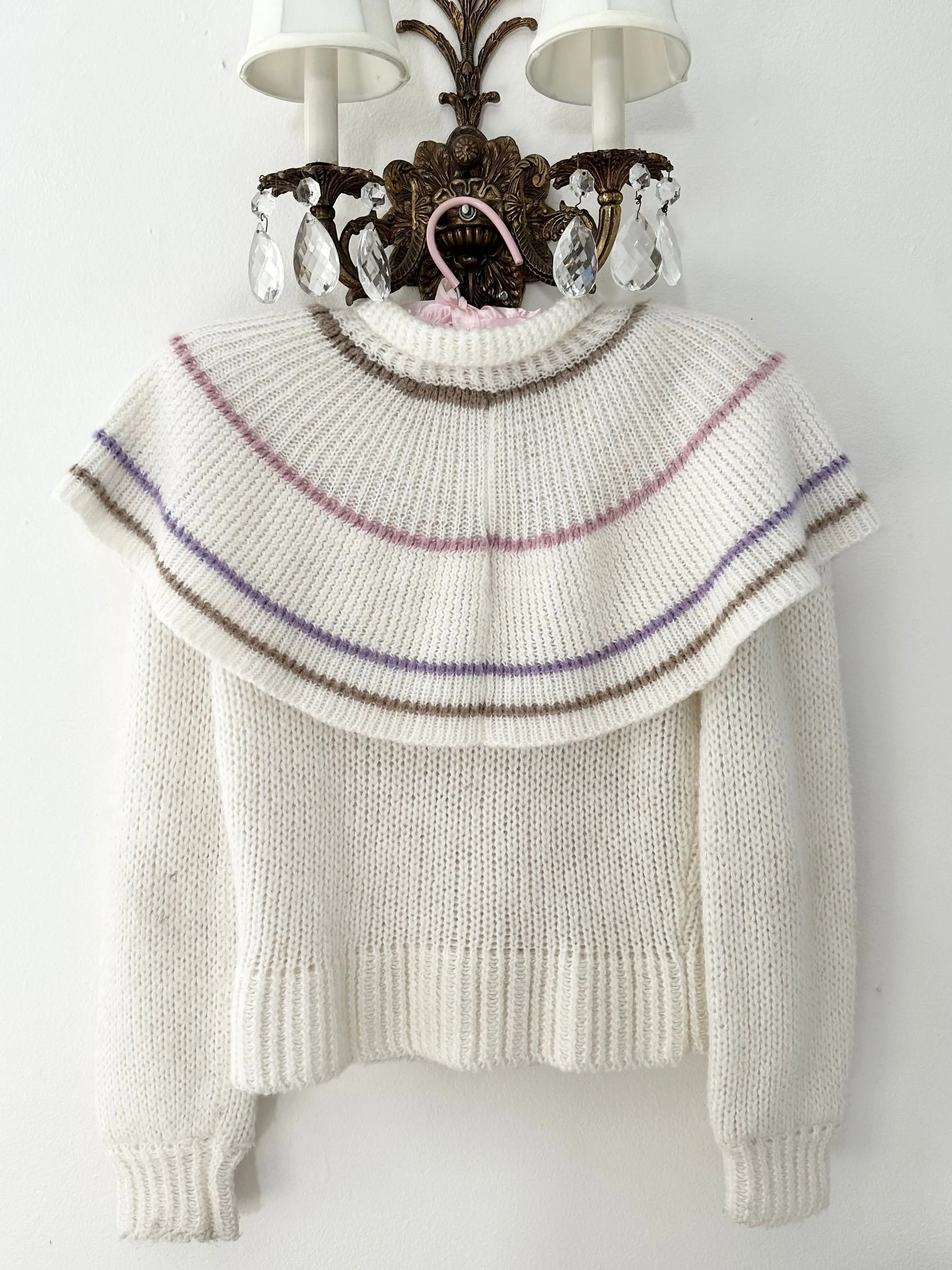 Peter Pan Bib Ruffle Collar Cardigan Sweater (M)