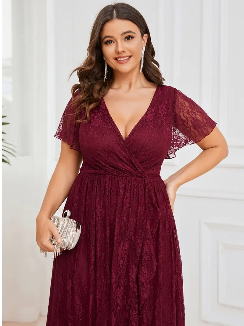 Short Sleeves See Through Plus Size Women's Evening Dress