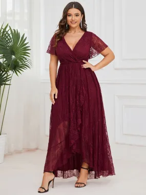 Short Sleeves See Through Plus Size Women's Evening Dress