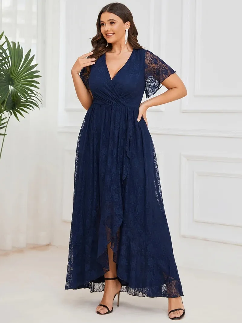 Short Sleeves See Through Plus Size Women's Evening Dress