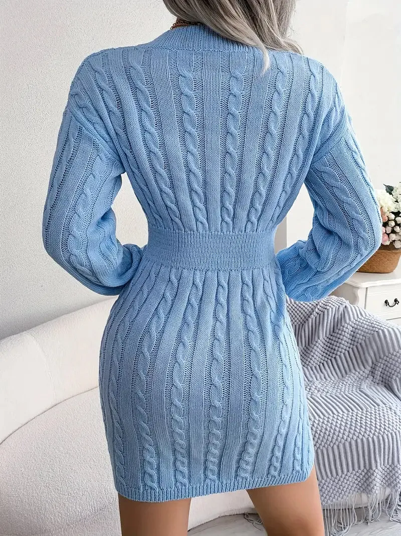 Wenkouban-Christmas Thanksgiving Gift New Year's Eve Dress party look inspos back to school dress  Cable Knit V Neck Sweater Dress