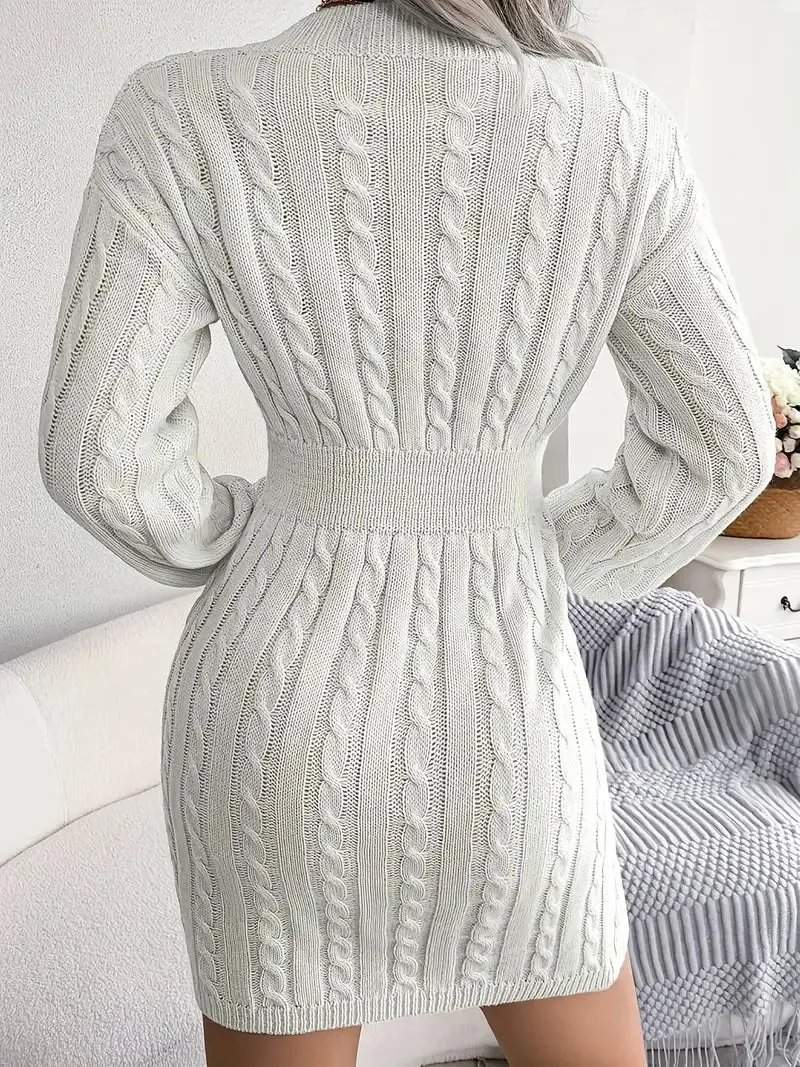 Wenkouban-Christmas Thanksgiving Gift New Year's Eve Dress party look inspos back to school dress  Cable Knit V Neck Sweater Dress