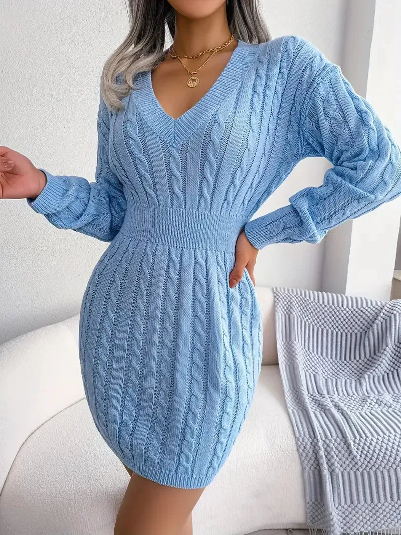 Wenkouban-Christmas Thanksgiving Gift New Year's Eve Dress party look inspos back to school dress  Cable Knit V Neck Sweater Dress