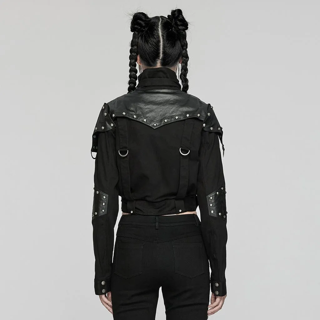 Women's Punk Stand Collar Patch Jacket