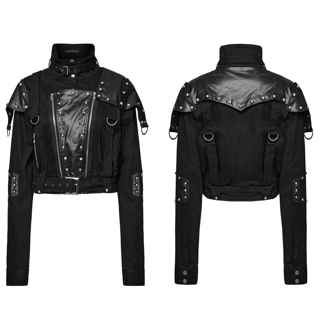 Women's Punk Stand Collar Patch Jacket