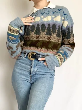 Wool Forest Scene Animal Sweater (S)